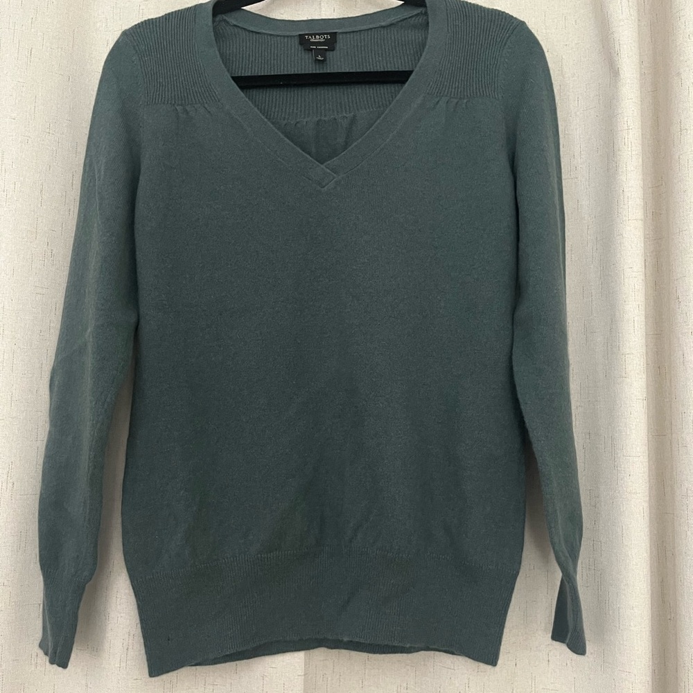 Talbots 100% Cashmere Teal V-Neck Sweater